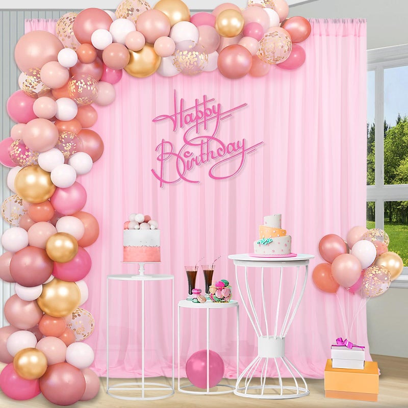 QueenDream Chiffon Backdrop Curtain Pink Sheer Curtain Backdrop 5ft x 10ft 2 Pieces Wedding Party - Image 2